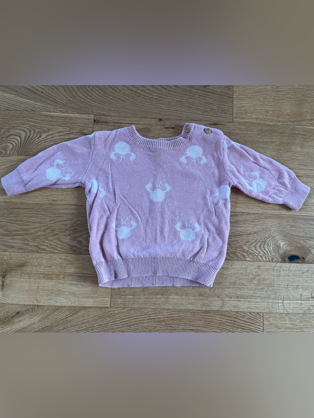 Disney Baby Pink Minnie Mouse All-Over Pattern Knit Pullover Sweater 0-3 month